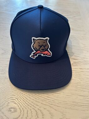 Waggle “Kodiak” Men's Navy Trucker Hat with Bear & Fish Patch